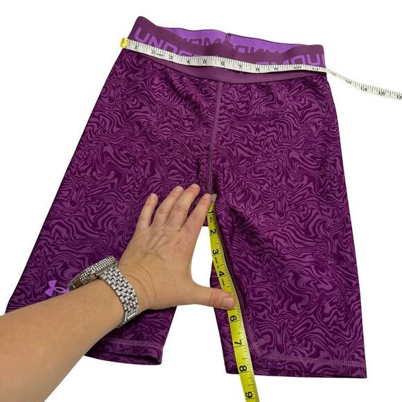 Under Armour fitted shorts purple long biker sz S flattering womens activewear - Picture 5 of 11